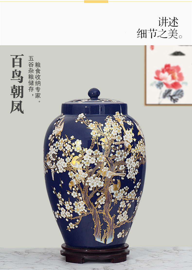 Jingdezhen ceramic barrel pack ricer box store meter box 20 jins 30 jins of 50 pounds with cover household moistureproof insect - resistant rice pot