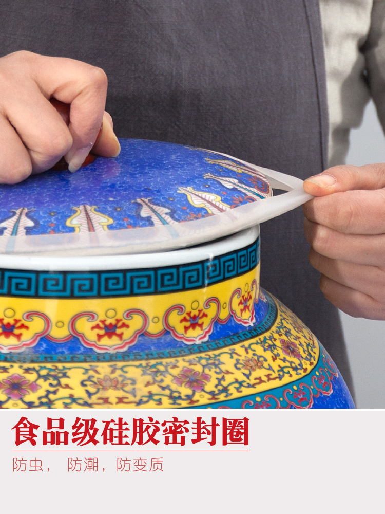 Jingdezhen ceramic barrel ricer box 20 jins 30 jins of 50 pounds to take rice storage box cover household moistureproof insect - resistant rice pot