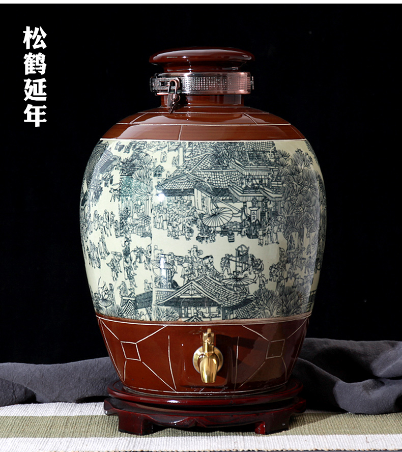 Jingdezhen ceramic wine wine jar cylinder 10 jins 20 jins 30 jins 50 jins antique bottle seal hip flask