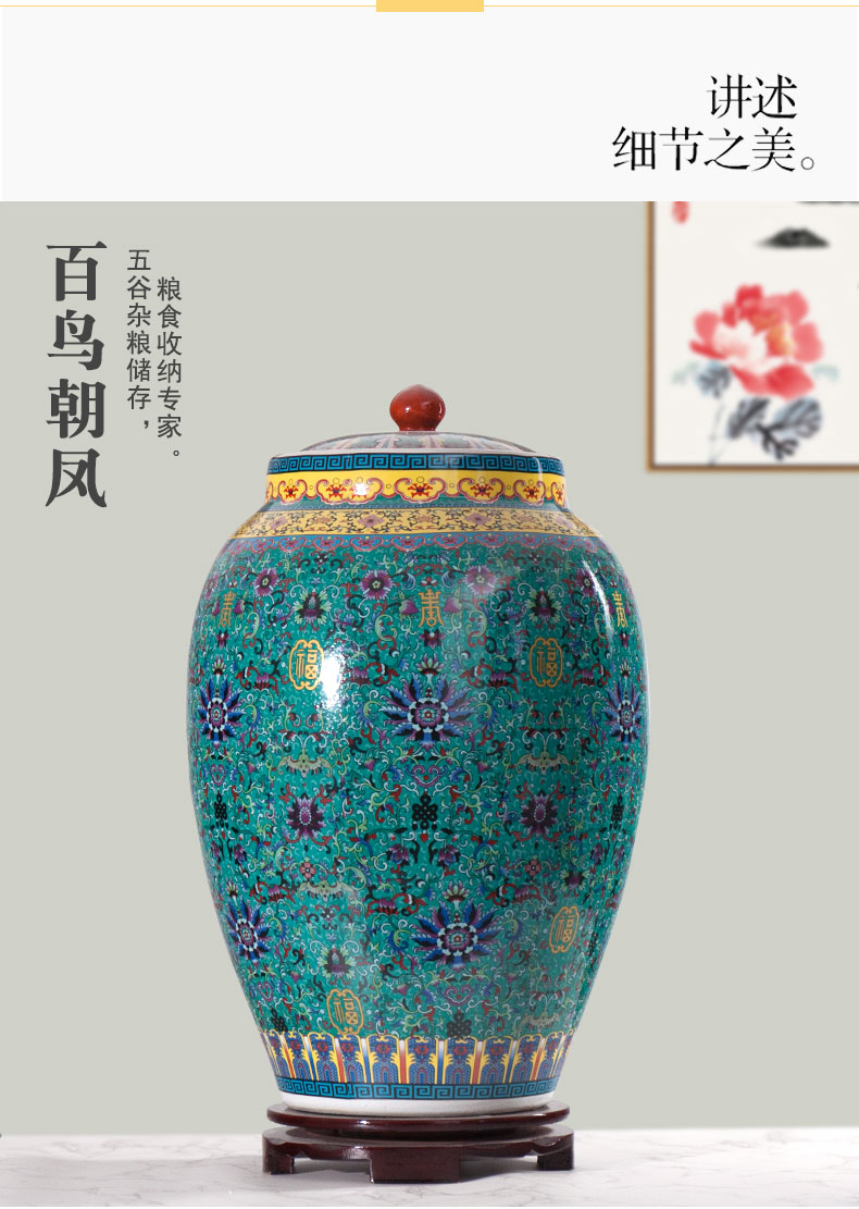 Jingdezhen barrel ricer box 20 jins 30 jins of 50 pounds with cover cylinder tank storage tank of household ceramics moistureproof cylinder