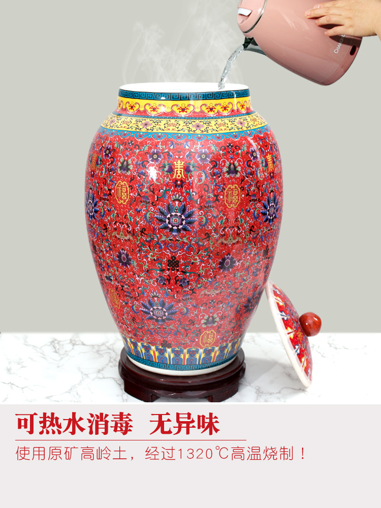 Ceramic barrel ricer box 20 jins 30 jins of 50 pounds to take rice storage box cover household moistureproof insect - resistant rice jar airtight