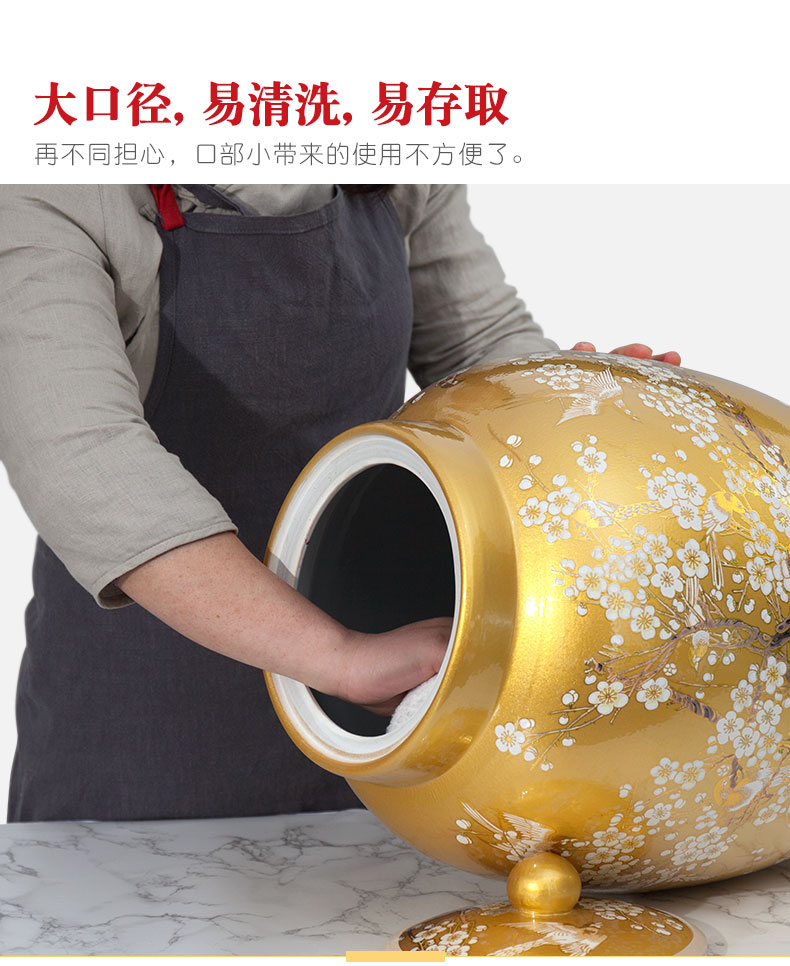Jingdezhen barrel ricer box 20 jins 30 jins of 50 kg pack household ceramics moistureproof cylinder with cover cylinder tank storage tank