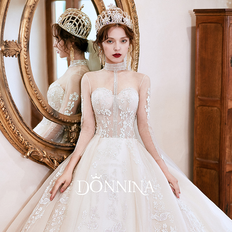 Dona Nina wedding dress 2021 New temperament long sleeve bride thin cover arm mortal dream trailing collar