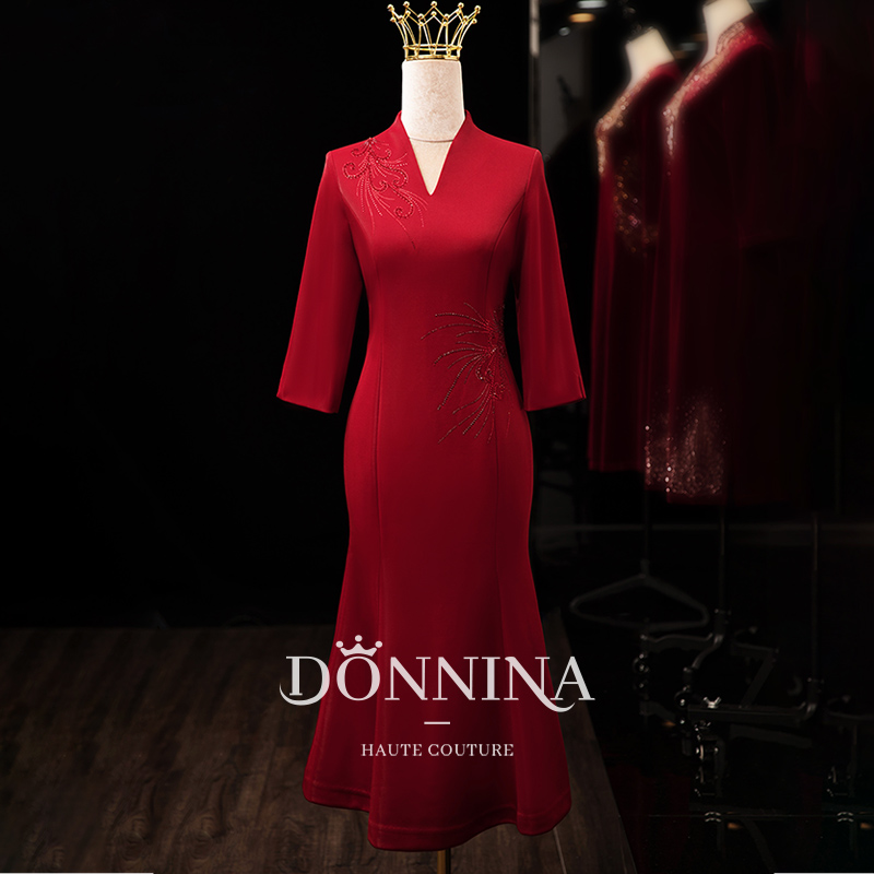 Donina mother dress cheongsam 2022 new happy mother-in-law high-end wedding wedding dress red dress