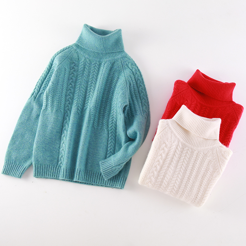 Girls solid color turtleneck sweater boys cashmere knitted bottoming shirt baby thickening children's cashmere sweater new winter