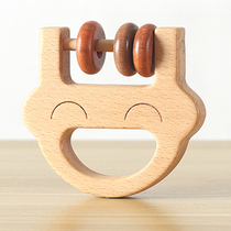 Wooden dad smiley face rocking ring Baby toy 0-1 year old baby handbell Infant 0-3-6-12 months