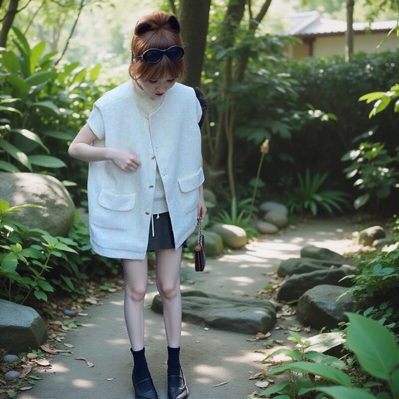 Tweed Style White Sleeveless Vest for Women 2026 Spring, Autumn and Summer Outer Layering Vest, Short Top, Jacket