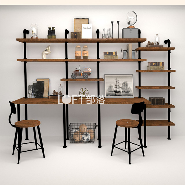 Loft Bookshelf Solid Wood Partition Water Pipe Industrial Wind