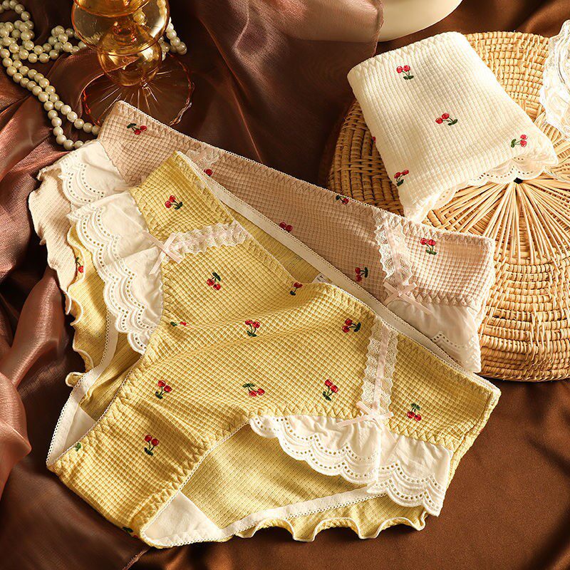 Large size underpants female pure cotton fat m200 catty extra middle pack hip lace pants head alin large size home gallery