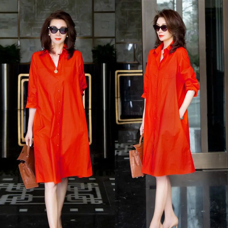 European Fashion High-End Dress for Women, New Spring and Autumn Style, Unique Design, Long-Sleeve Shirt Dress, Loose Fit, Slimming Effect