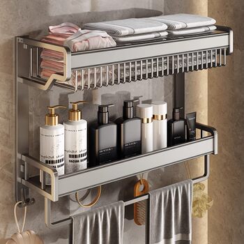 German Precision Towel Rack Bathroom Storage Rack Integrated No-Drill Wall-Mounted Toilet Bathroom Space Aluminum Towel Rack