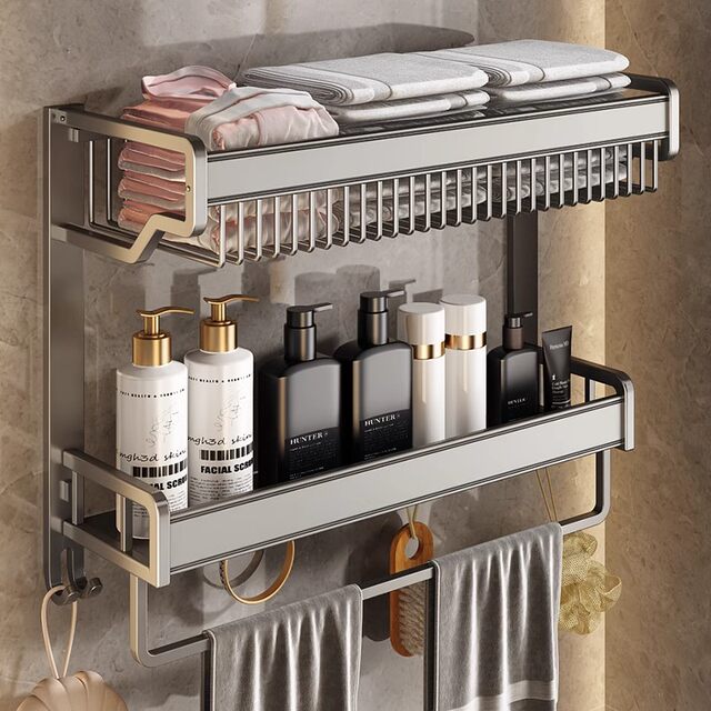 German Precision Towel Rack Bathroom Storage Rack Integrated No-Drill Wall-Mounted Toilet Bathroom Space Aluminum Towel Rack