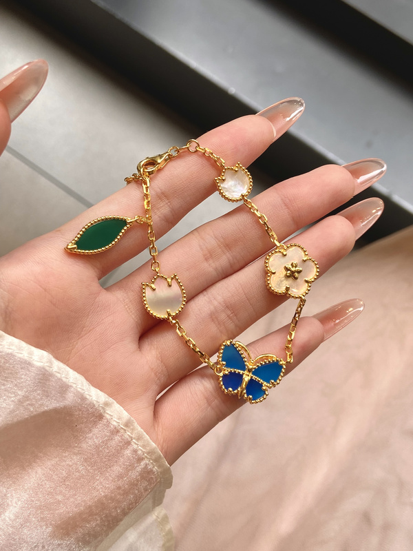 Shuibei Gold Blue Butterfly Five-Flower Bracelet 999 Pure Gold New Style Lucky Fashion Versatile High-End Gift