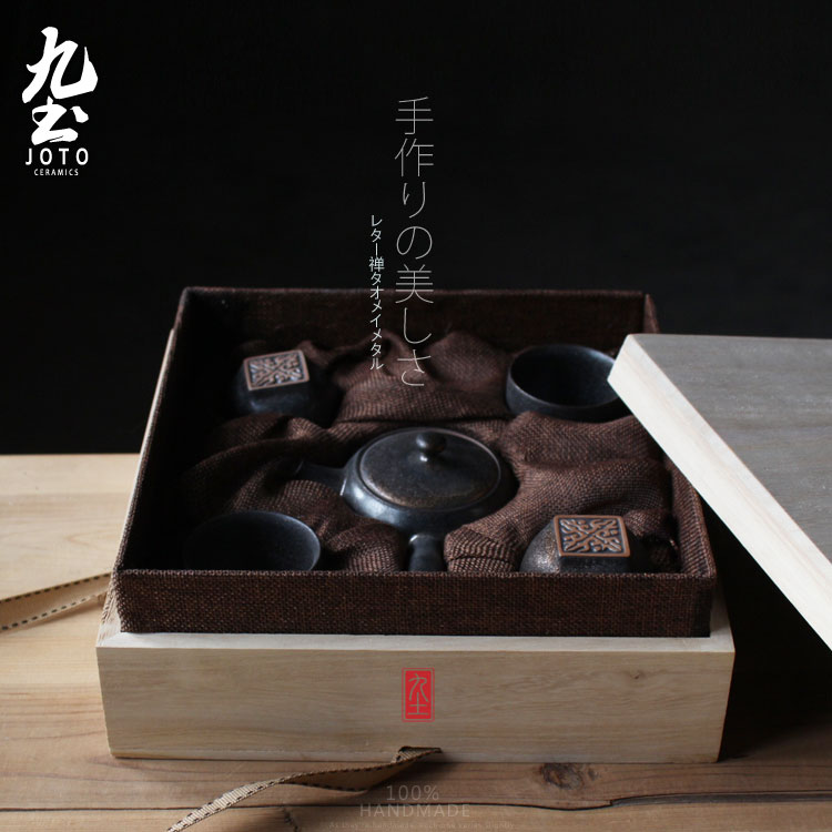 About Nine soil tea set Mid - Autumn festival gifts from the the qing hip hand - made ceramic teapot set of fine gold crack cup gift box