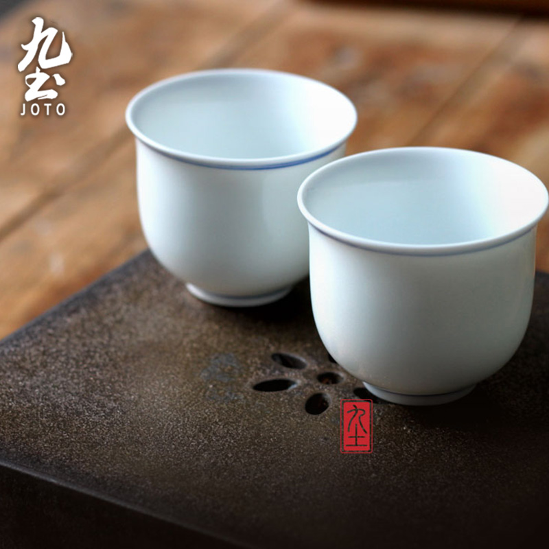 About Nine native gas is simple but elegant of primitive simplicity zen Japanese hand - made porcelain white porcelain double circle kung fu tea pu 'er tea cups of tea cups