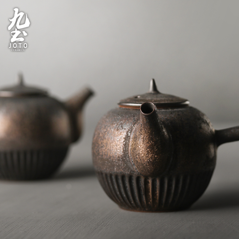 About Nine manual small lateral soil pot kung fu pot teapot gold handle ceramic pot of pu - erh tea zen wind restoring ancient ways of tea cups