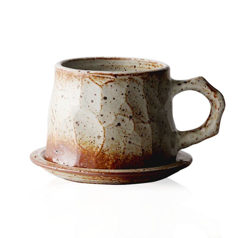 About Nine soil coarse ceramic coffee cups and saucers suit set manually Japanese retro coffee cup art glass ceramic coffee cup