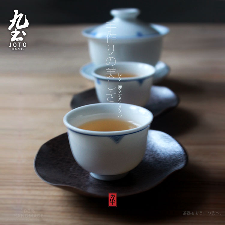 About Nine soil contracted zen wind white porcelain porcelain hand - made jingdezhen blue and white new tea cups from the various word restoring ancient ways