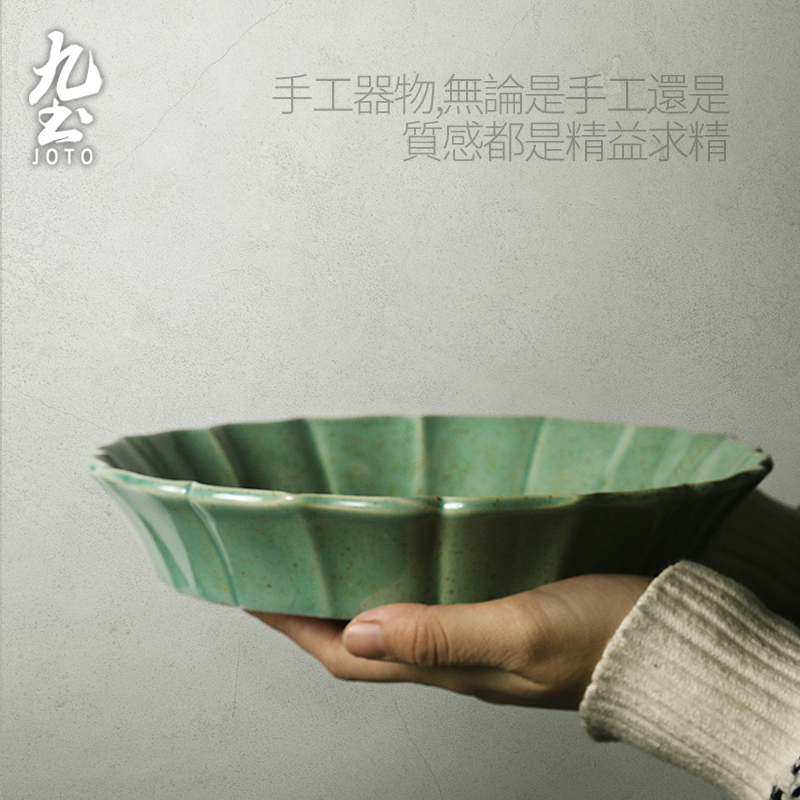 About Nine soil Japanese checking retro decoration plate flat ceramic plate domestic feeder tea tray plate