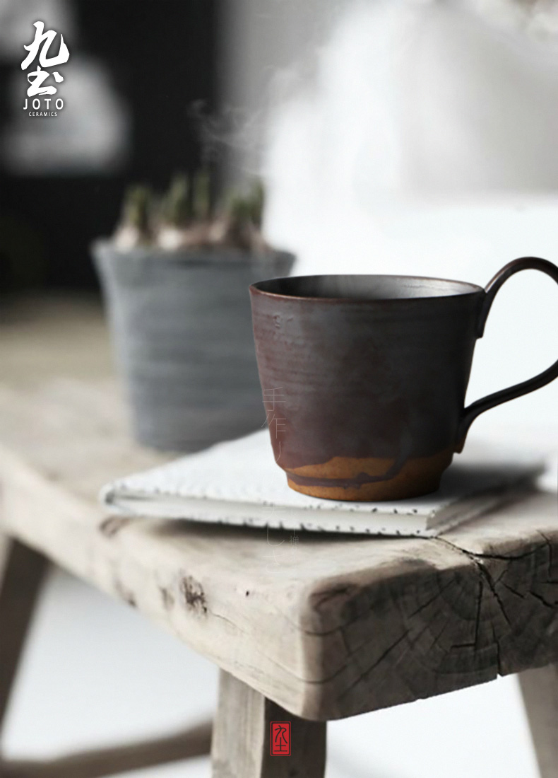 About Nine soil manual coarse ceramic coffee cup move with handles keller afternoon coffee cup Japanese contracted cup