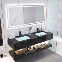  Modern simple marble double basin smart bathroom cabinet combination bathroom wall-mounted washbasin can be customized