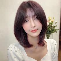 Wig Woman Short Hair Headgear Full Headgear All-genuine Hair Silk Natural Adolescent Girl Net Red Round Face With Long Collarbone Hair Fake Hair Cover