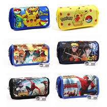 Pikachu Naruto Spider-Man Pen Bag Boy Four-layer Canvas Code Lock Pupil Pencil Pencil Case