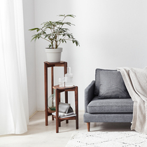 Black walnut double-layer flower stand solid wood green flower stand simple floor-standing multi-purpose frame living room flower pot shelf flowers a few