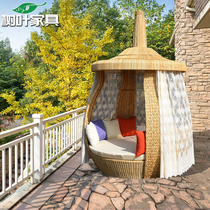 Outdoor rattan bed Villa courtyard Beach resort Swimming pool Hotel garden Leisure creative sofa Round bed