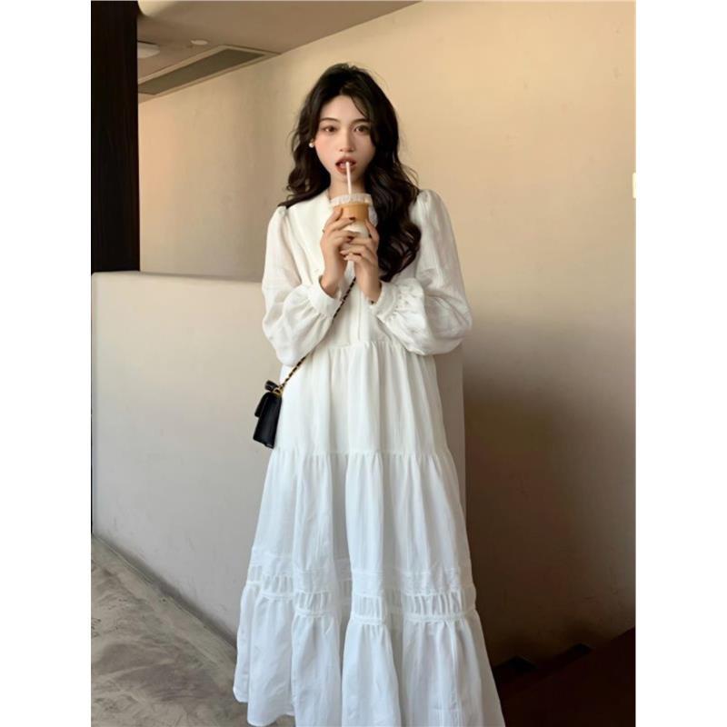 Fat mm 1.0-150kg Doll Collar Dress Spring and Autumn New Style French Style Elegant Waist Slimming A-Line Skirt Mid-Length