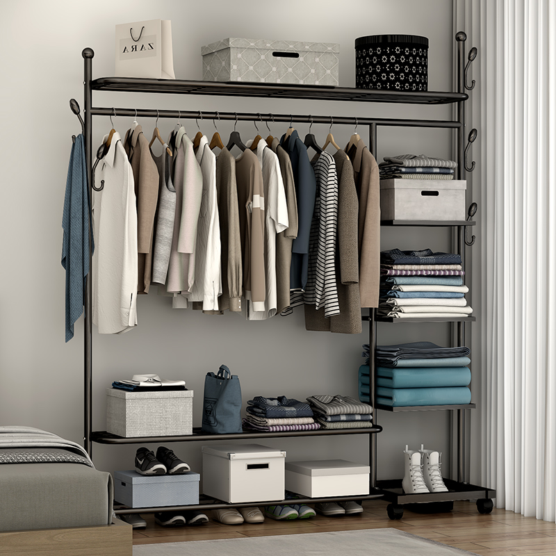 Simple coat rack drying rack floor-to-ceiling indoor hanging hangers Home bedroom clothes storage top shelf cabinet