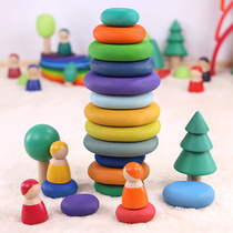 ins rainbow stacked stone blocks play out concentration training toys children table games parent-child interaction
