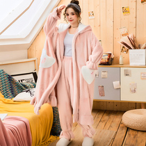 Pajamas woman autumn winter thickened coral velvet sexy long pajamas plus velvet home cute large-scale nightdress winter gown