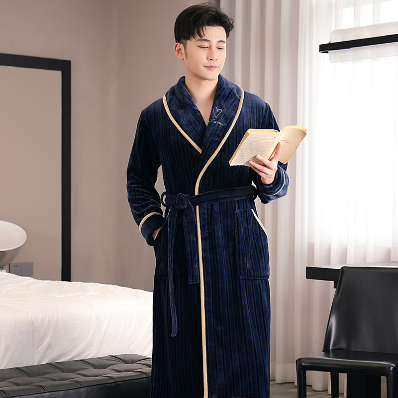 Xunermei autumn and winter pajamas for men and women in winter thickened couple pajamas plus velvet long version coral fleece bathrobes spring and autumn nightdress