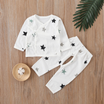 Newborn summer clothes long sleeve thin baby monk suit suit male baby cotton lace two-piece pajamas