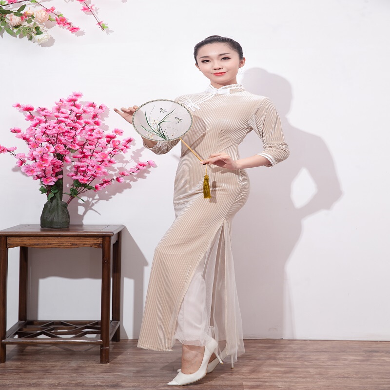 Fishing Song Cheongsam Never-Fading Radio Wave Dance Performance Costume Morning Light Song Same Style Cheongsam Performance Costume Chinese Style