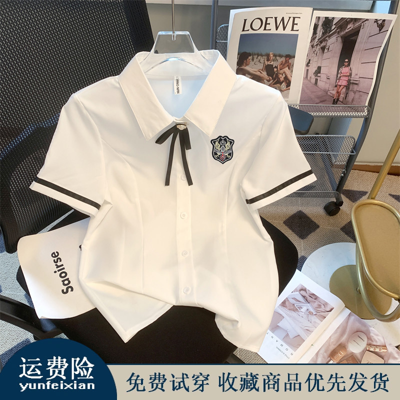 Summer Korean Style School Uniform British College Style Jk Uniform Shirt Women's Short-Sleeved White Shirt Age-Reducing Tie Top Summer Korean Style School Uniform British College Style Jk Uniform Shirt Women's Short-Sleeved White Shirt Age-Reducing Tie Top