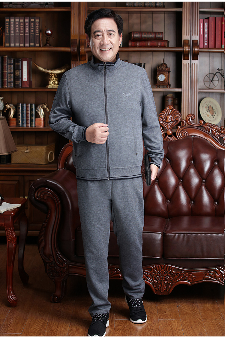 Mùa xuân và mùa thu Mới Bộ đồ thể thao nam trung niên Bộ đồ cotton màu rắn hai mảnh Kích thước lớn thoải mái Bộ đồ thoải mái các kiểu đồ bộ đẹp