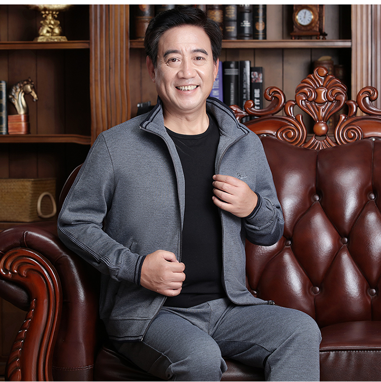 Mùa xuân và mùa thu Mới Bộ đồ thể thao nam trung niên Bộ đồ cotton màu rắn hai mảnh Kích thước lớn thoải mái Bộ đồ thoải mái các kiểu đồ bộ đẹp