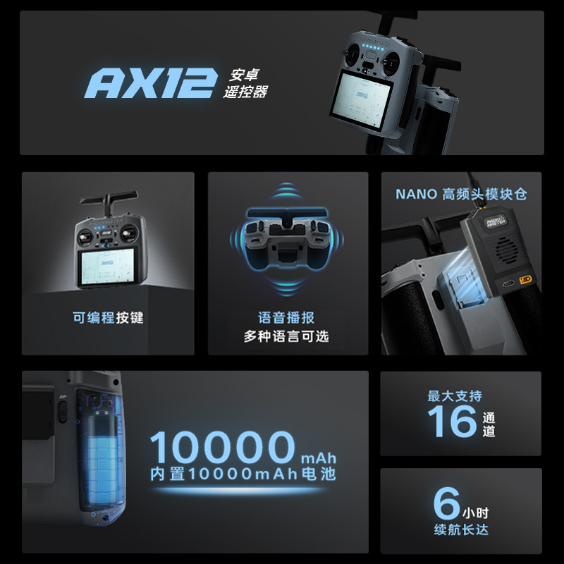 RadioMaster AX12安卓遙控器高清HD觸控螢幕2.4GHz