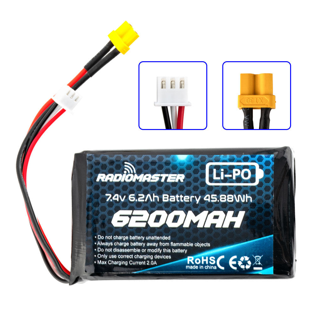 【RadioMaster】6200mAh 高容量航模遙控器鋰電池｜2S 7.4V 超長續航 雙接頭版