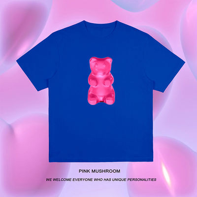 Gummy bear T-shirt, I'm so happy vintage Showa Rainbow bf Loose Harajuku Instagram Japanese couple Cool T-shirt
