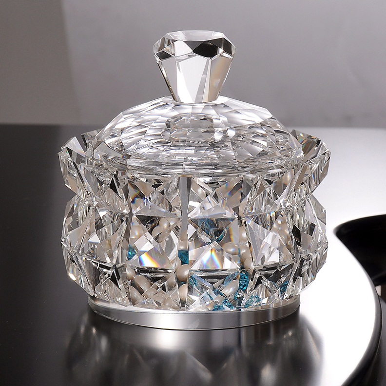 Crystal jewelry box Crystal glass candy can storage tank storage box Cosmetic table decorative decoration Model room pendulum