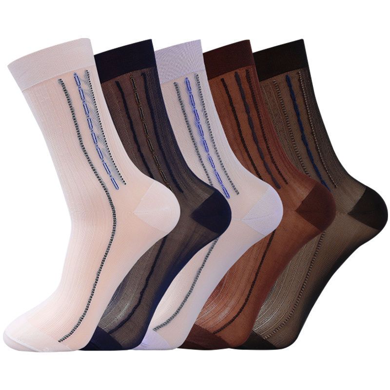 Men's Summer Nylon Socks, Old-Style Loose Nylon Socks, Grandpa and Dad's Summer Mid-Calf Black Stockings, Thin and Durable