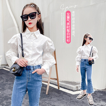 Girl Shirt Long Sleeve Spring Autumn 2022 New Girl Han Version Foreign Air Trendy Children Spring Dress Turtwear White Shirt Tide