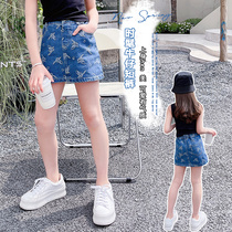 Girl Half Body Dress 2021 Summer Dress New Girl Short Skirt Denim Dress CUHK Child Foreign Air Bag Hip Skirt Child Skirt
