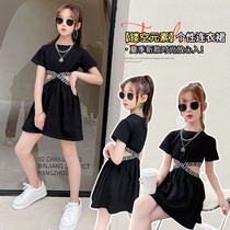 Girls foreign air dress 2021 Summer style Korean version loose little black dress CUHK Tong Short sleeves Back High Waisted Doll Skirt