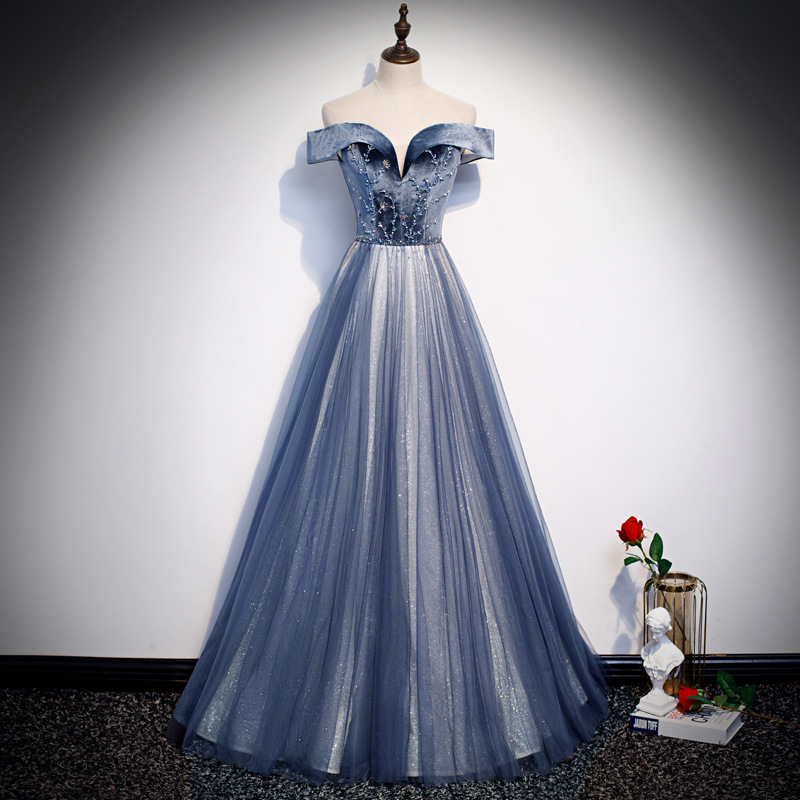 High-End Evening Dress for Women 2025 New Style Elegant Off-Shoulder Long Dress Fairy-Like Forest Style Music Exam Dress High-End Evening Dress for Women 2025 New Style Elegant Off-Shoulder Long Dress Fairy-Like Forest Style Music Exam Dress