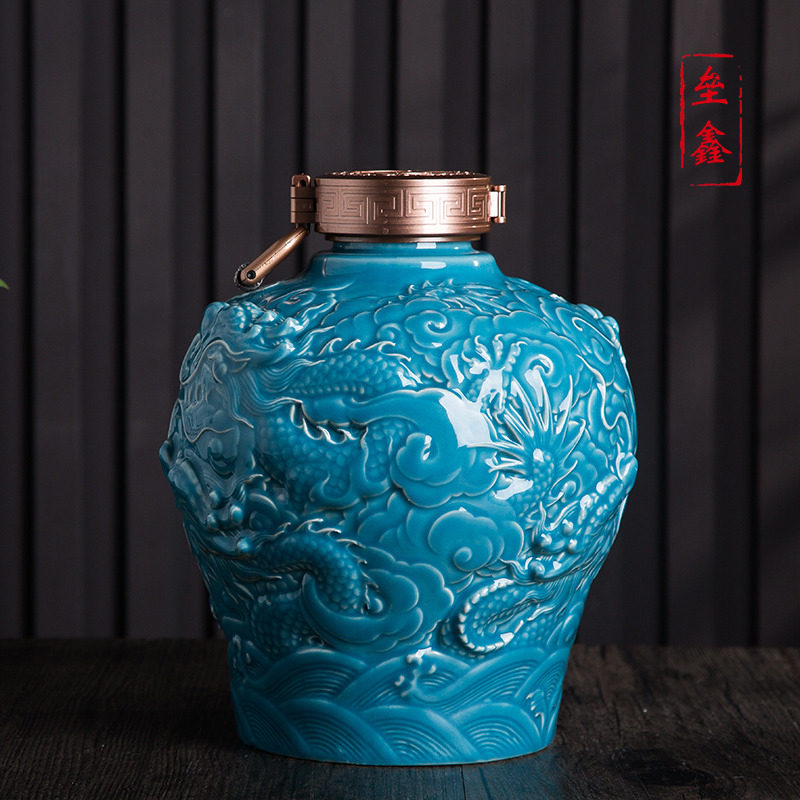 Jingdezhen Ceramic Wine Jar Home Sealed Cellared 5 10kg Wine Jars with Retro Carven Dragon Wine Bottle