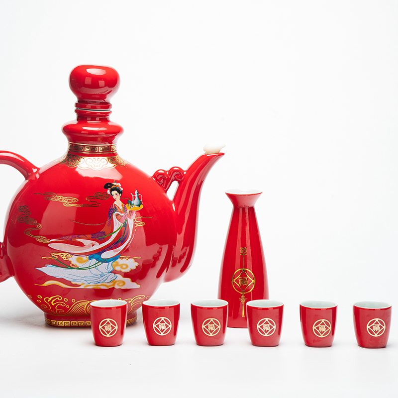 Wine suits for Chinese style household jingdezhen ceramics seal three catties Chinese red Wine bottle with Wine glasses